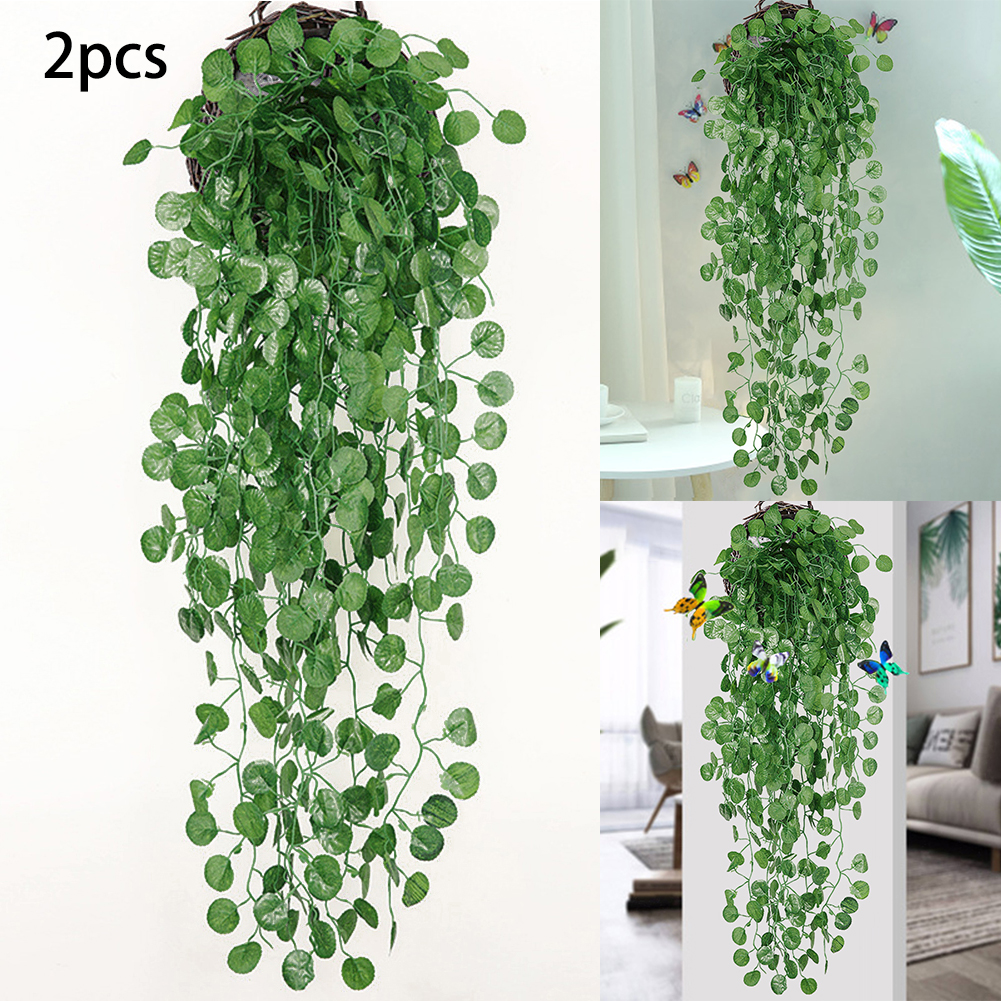 2pcs Artificial Hanging Plants Basket Pot 3ft Fake Vine Trailing Indoor  Home Ivy Plant (without basket)